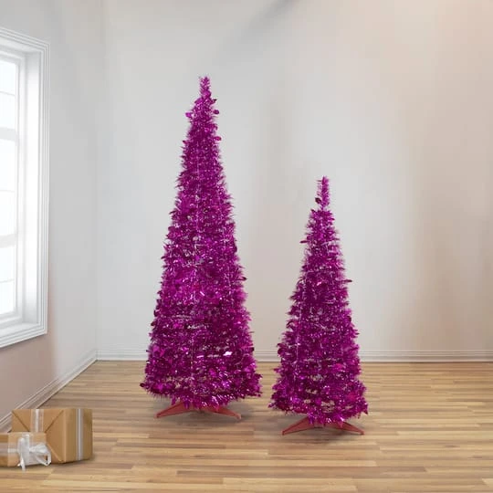 Northlight 6ft. Unlit Pink Tinsel Pop-Up Artificial Christmas Tree 5 Northlight 6ft. Unlit Pink Tinsel Pop-Up Artificial Christmas Tree - Image 3