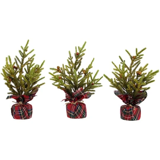 Northlight 9" Unlit Glittered Pine With Berries Artificial Christmas Tree Set 4 Northlight 9" Unlit Glittered Pine With Berries Artificial Christmas Tree Set - Image 2