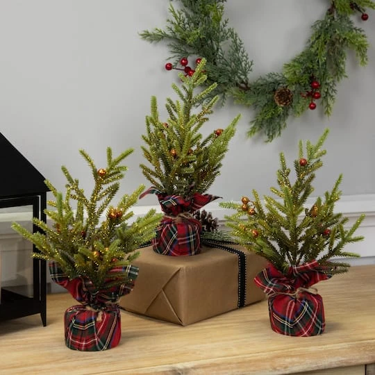 Northlight 9" Unlit Glittered Pine With Berries Artificial Christmas Tree Set 5 Northlight 9" Unlit Glittered Pine With Berries Artificial Christmas Tree Set - Image 3
