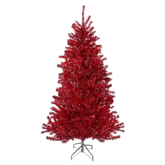 Northlight 6ft. Unlit Metallic Red Tinsel Artificial Christmas Tree 4 Northlight 6ft. Unlit Metallic Red Tinsel Artificial Christmas Tree - Image 2