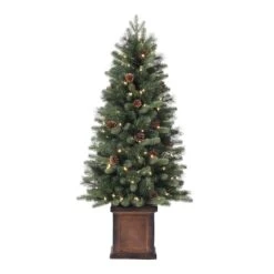 4.5ft. Pre-Lit Brookdale Fir Artificial Potted Christmas Tree, Color Changing T5 LED Lights