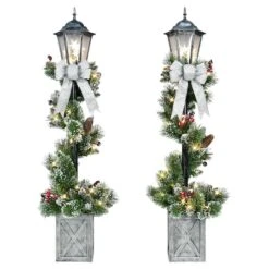 4ft. Pre-Lit Artificial Lamp Posts With Decorative Pot, 2ct.