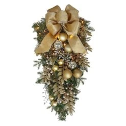 28" Battery-Operated Pre-Lit Decorated Artificial Swag With Gold Bow