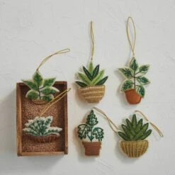 Hello Honey® 6 Pack 4" Beaded & Embroidered Potted Plant Fabric Ornaments 7 Hello Honey® 6 Pack 4" Beaded & Embroidered Potted Plant Fabric Ornaments -Northlight Shop D811456S 2