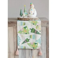 Hello Honey® 72" Green & Blue Hand-Embroidered Christmas Tree Runner 8 Hello Honey® 72" Green & Blue Hand-Embroidered Christmas Tree Runner -Northlight Shop D820741S 2