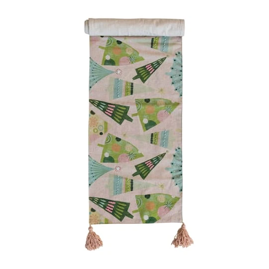 Hello Honey® 72" Green & Blue Hand-Embroidered Christmas Tree Runner 6 Hello Honey® 72" Green & Blue Hand-Embroidered Christmas Tree Runner - Image 4