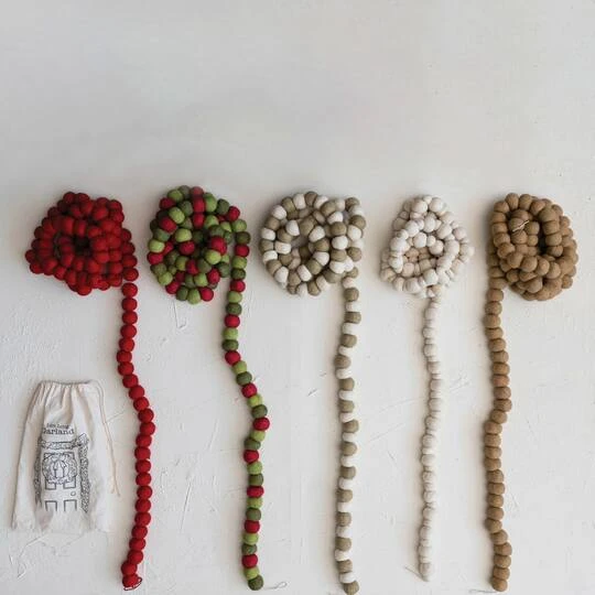 Hello Honey® 12ft. Handmade Wool Felt Ball Garland In Printed Drawstring Bag Brown/Cream 5 Hello Honey® 12ft. Handmade Wool Felt Ball Garland In Printed Drawstring Bag Brown/Cream - Image 3