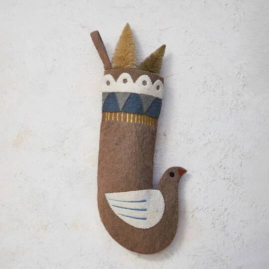 Hello Honey® 18" Wool Felt Dove Shaped Stocking With Applique & Embroidery 5 Hello Honey® 18" Wool Felt Dove Shaped Stocking With Applique & Embroidery - Image 3