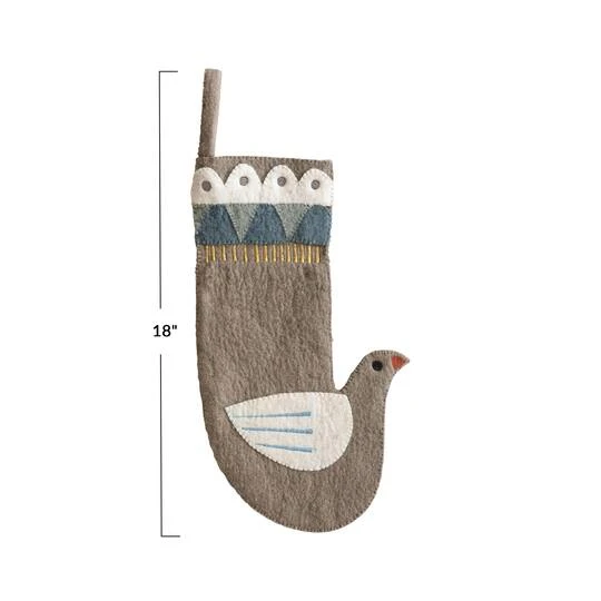 Hello Honey® 18" Wool Felt Dove Shaped Stocking With Applique & Embroidery 6 Hello Honey® 18" Wool Felt Dove Shaped Stocking With Applique & Embroidery - Image 4