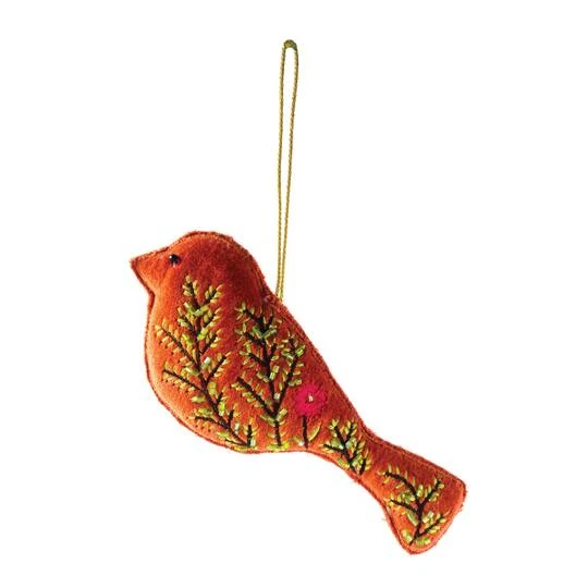Hello Honey® 5.5" Orange Embroidered Bird Cotton Velvet Bird Ornament 4 Hello Honey® 5.5" Orange Embroidered Bird Cotton Velvet Bird Ornament - Image 2