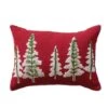 Hello Honey® 20" X 14" Red, Natural & Green Cotton Slub Lumbar Pillow With Embroidered Trees & Pom Pom Trim 1 Hello Honey® 20" X 14" Red, Natural & Green Cotton Slub Lumbar Pillow With Embroidered Trees & Pom Pom Trim -Northlight Shop D821234S 1