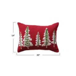 Hello Honey® 20" X 14" Red, Natural & Green Cotton Slub Lumbar Pillow With Embroidered Trees & Pom Pom Trim 11 Hello Honey® 20" X 14" Red, Natural & Green Cotton Slub Lumbar Pillow With Embroidered Trees & Pom Pom Trim -Northlight Shop D821234S 4