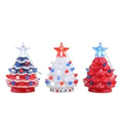 Mr. Christmas Mini Nostalgic Ceramic Patriotic Trees Set 7 Mr. Christmas Mini Nostalgic Ceramic Patriotic Trees Set -Northlight Shop D821396S 1 1