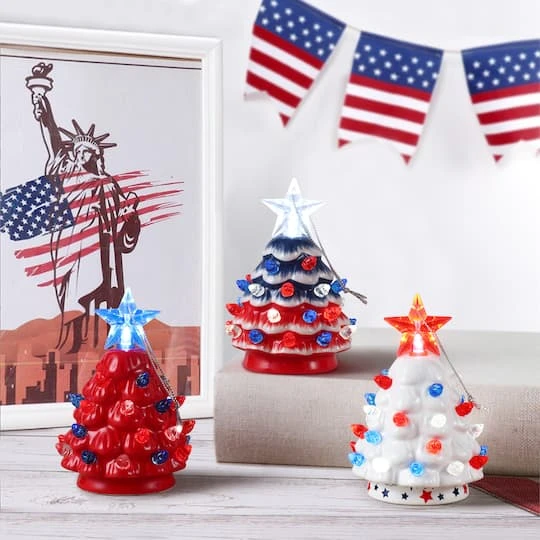 Mr. Christmas Mini Nostalgic Ceramic Patriotic Trees Set 5 Mr. Christmas Mini Nostalgic Ceramic Patriotic Trees Set - Image 3