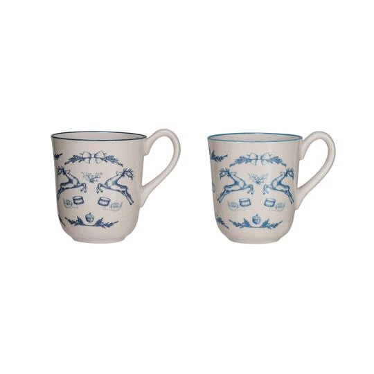 Hello Honey® 12oz. Blue & Cream Holiday Icons Stoneware Mugs, 2ct. 4 Hello Honey® 12oz. Blue & Cream Holiday Icons Stoneware Mugs, 2ct. - Image 2
