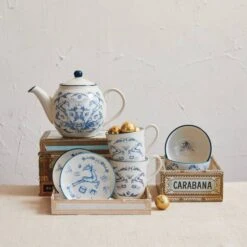 Hello Honey® 12oz. Blue & Cream Holiday Icons Stoneware Mugs, 2ct. 7 Hello Honey® 12oz. Blue & Cream Holiday Icons Stoneware Mugs, 2ct. -Northlight Shop D821735S 2