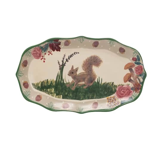 Hello Honey® 12" Multicolor Woodland Flora & Fauna Ceramic Platter 3 Hello Honey® 12" Multicolor Woodland Flora & Fauna Ceramic Platter