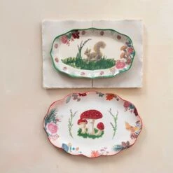 Hello Honey® 12" Multicolor Woodland Flora & Fauna Ceramic Platter 8 Hello Honey® 12" Multicolor Woodland Flora & Fauna Ceramic Platter -Northlight Shop D821745S 2