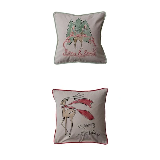 Hello Honey® 20" Reindeer Cotton Chambray Printed Pillow Set 3 Hello Honey® 20" Reindeer Cotton Chambray Printed Pillow Set