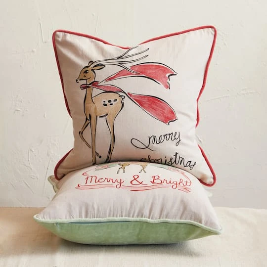 Hello Honey® 20" Reindeer Cotton Chambray Printed Pillow Set 5 Hello Honey® 20" Reindeer Cotton Chambray Printed Pillow Set - Image 3