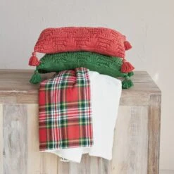 Hello Honey® 60" Red Plaid Brushed Cotton Flannel Throw With Sherpa Back -Northlight Shop D821817S 2