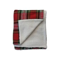 Hello Honey® 60" Red Plaid Brushed Cotton Flannel Throw With Sherpa Back -Northlight Shop D821817S 3