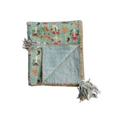 Hello Honey® 60" Flora & Fauna Hand-Woven Cotton Quilt With Stitch Edge & Tassels 10 Hello Honey® 60" Flora & Fauna Hand-Woven Cotton Quilt With Stitch Edge & Tassels -Northlight Shop D821843S 3