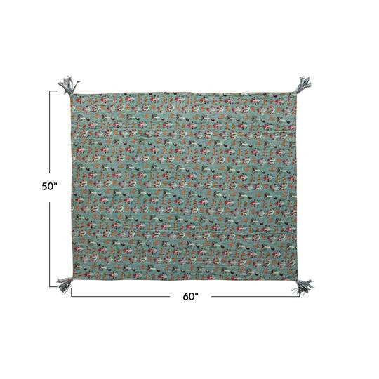 Hello Honey® 60" Flora & Fauna Hand-Woven Cotton Quilt With Stitch Edge & Tassels 7 Hello Honey® 60" Flora & Fauna Hand-Woven Cotton Quilt With Stitch Edge & Tassels - Image 5