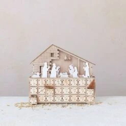 Hello Honey® 13.5" Wood Laser-Cut Nativity Advent Calendar With LED Light & Drawers -Northlight Shop D821885S 2