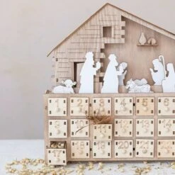 Hello Honey® 13.5" Wood Laser-Cut Nativity Advent Calendar With LED Light & Drawers -Northlight Shop D821885S 3