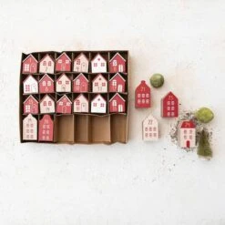 Hello Honey® Red, White & Natural Wood House Advent Calendar Set 10 Hello Honey® Red, White & Natural Wood House Advent Calendar Set -Northlight Shop D821965S 2