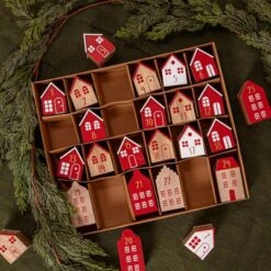 Hello Honey® Red, White & Natural Wood House Advent Calendar Set 9 Hello Honey® Red, White & Natural Wood House Advent Calendar Set -Northlight Shop D821965S 3