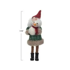 Hello Honey® 7.75" Wool Felt Santa In Plaid Winter Coat With Snowman -Northlight Shop D822001S 3