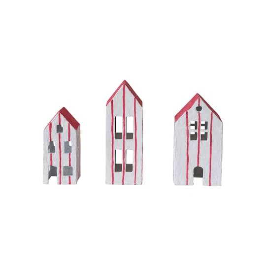Hello Honey® White & Red Hand-Painted Paper Mache House Set 4 Hello Honey® White & Red Hand-Painted Paper Mache House Set - Image 2
