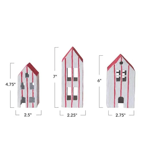 Hello Honey® White & Red Hand-Painted Paper Mache House Set 7 Hello Honey® White & Red Hand-Painted Paper Mache House Set - Image 5