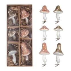 Hello Honey® Multicolor Glass Mushroom With Glitter Clip-On Ornaments Set 6 Hello Honey® Multicolor Glass Mushroom With Glitter Clip-On Ornaments Set -Northlight Shop D822066S 1 1