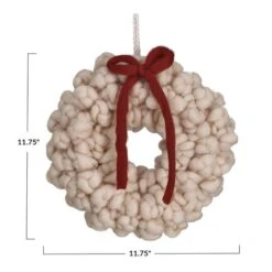 Hello Honey® 11.75" Cream Round Wool Wreath With Red Bow 9 Hello Honey® 11.75" Cream Round Wool Wreath With Red Bow -Northlight Shop D822067S 3