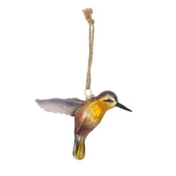 Hello Honey® 4.75" Purple & Yellow Hand-Painted Glass & Resin Hummingbird Ornament With Glitter -Northlight Shop D822161S 1 1