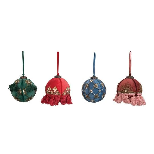 Hello Honey® 3.5" Round Cotton Velvet Ball Ornaments Set 3 Hello Honey® 3.5" Round Cotton Velvet Ball Ornaments Set