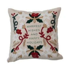 Hello Honey® Warmest Wishes Square Cotton & Linen Pillow With Embroidery