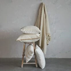 Hello Honey® 20" Beige & White Stripes With Gold Thread Cotton & Acrylic Pillow 9 Hello Honey® 20" Beige & White Stripes With Gold Thread Cotton & Acrylic Pillow -Northlight Shop D823220S 2