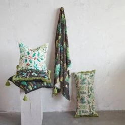 Hello Honey® 20" Evergreens Printed Two-Sided Viscose & Linen Pillow With Tassels -Northlight Shop D823227S 2