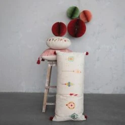 Hello Honey® 16" Happy Holidays Embroidery Round Cotton Slub Pillow -Northlight Shop D823228S 2