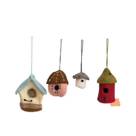 Hello Honey® Handmade Embroidered Wool Felt Birdhouse Ornaments Set 3 Hello Honey® Handmade Embroidered Wool Felt Birdhouse Ornaments Set