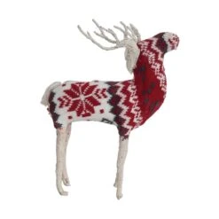 Hello Honey® 9" Red, Cream & Black Cotton Knit & Wire Reindeer With Faire Isle Pattern 6 Hello Honey® 9" Red, Cream & Black Cotton Knit & Wire Reindeer With Faire Isle Pattern -Northlight Shop D823311S 1 1