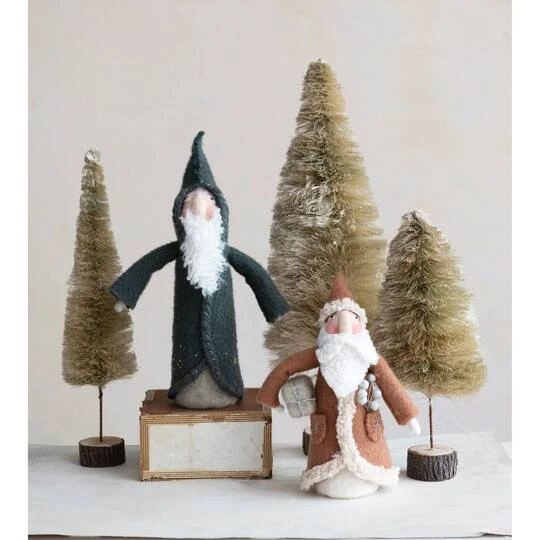 Hello Honey® 13.75" Green Wool Felt Santa With Embroidery & Beads 5 Hello Honey® 13.75" Green Wool Felt Santa With Embroidery & Beads - Image 3