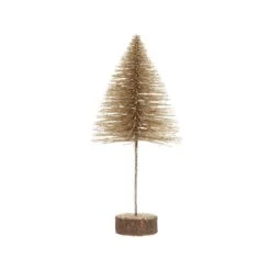 Hello Honey® 11.75" Champagne Plastic Bottle Brush Tree With Glitter & Wood Slice Base -Northlight Shop D823399S 1 1