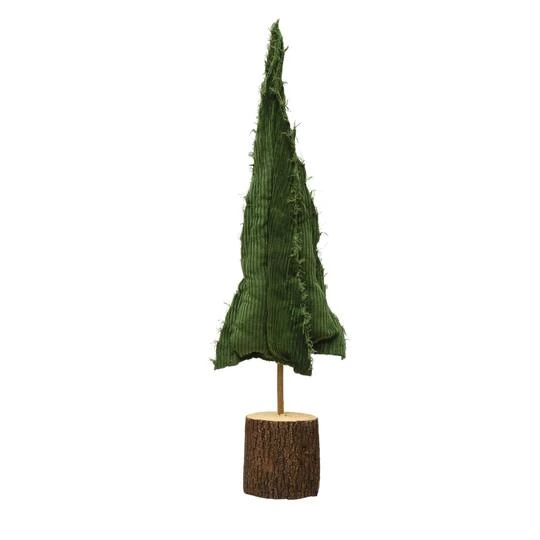 Hello Honey® Green Raw-Edged Corduroy Tree With Wood Slice Base 3 Hello Honey® Green Raw-Edged Corduroy Tree With Wood Slice Base