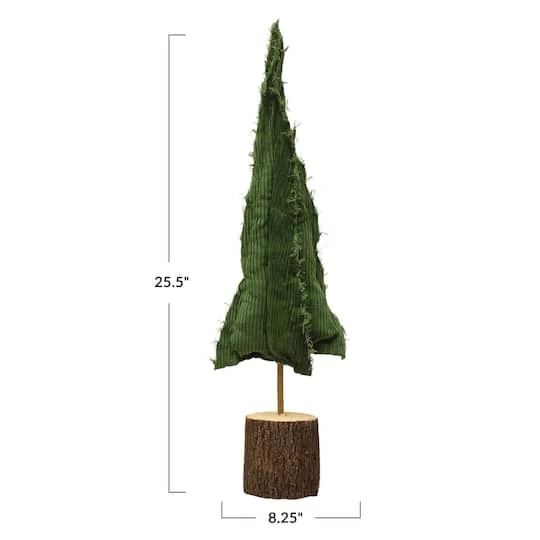 Hello Honey® Green Raw-Edged Corduroy Tree With Wood Slice Base 7 Hello Honey® Green Raw-Edged Corduroy Tree With Wood Slice Base - Image 5