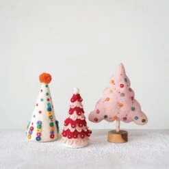 Hello Honey® 9" Red, Pink & White Handmade Wool Felt Tree With Pom Pom Topper 8 Hello Honey® 9" Red, Pink & White Handmade Wool Felt Tree With Pom Pom Topper -Northlight Shop D823515S 2